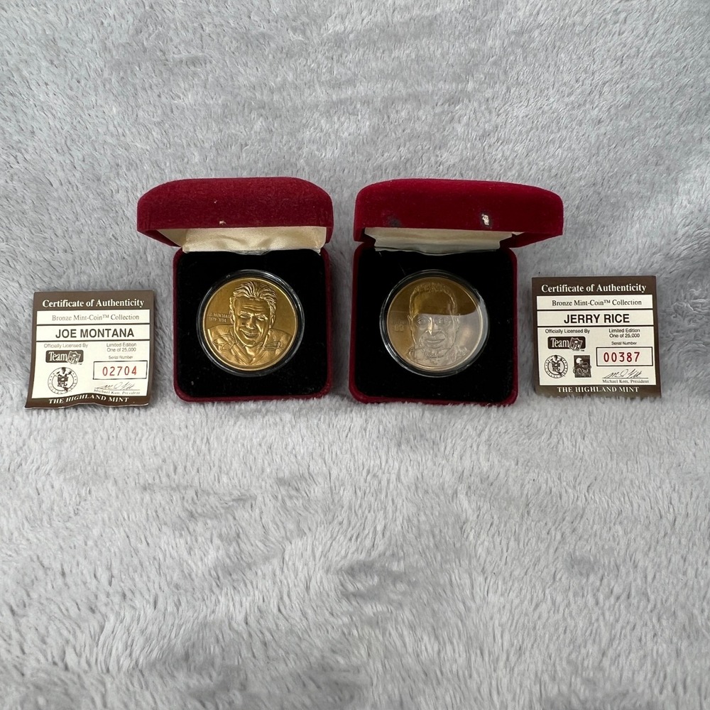 Highland Mint Joe Montana Jerry Rice Bronze Coin Lot San Francisco 49ers Bronze